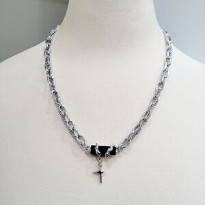 Brand New Stainless Steel Silver & Black Cross Gothic Double Chains Necklace